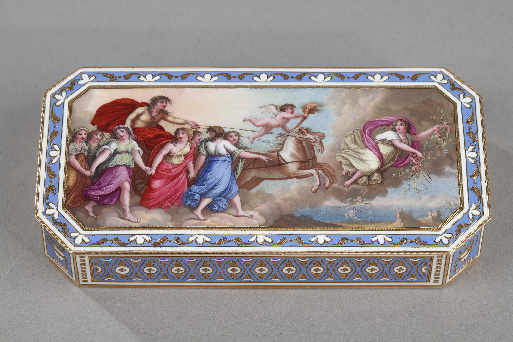End-18th century SWISS ENAMELLED GOLD SNUFF-BOX BY GUIDON, RÉMOND & GIDE